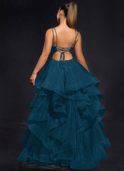 Ball-Gown/Princess Scoop Floor-Length Tulle Maxi Dresses With Rhinestone Beading