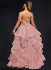 Ball-Gown/Princess Scoop Floor-Length Tulle Maxi Dresses With Rhinestone Beading
