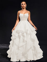 Ball-Gown/Princess Scoop Floor-Length Tulle Maxi Dresses With Rhinestone Beading