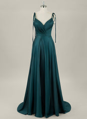 A-line Sweep Train Silky Satin Homecoming Dress With Pleated