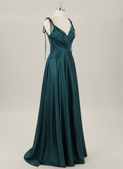 A-line Sweep Train Silky Satin Homecoming Dress With Pleated