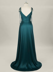 A-line Sweep Train Silky Satin Homecoming Dress With Pleated