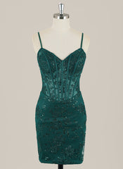 Sheath Spaghetti Straps Short Sequined Homecoming Dress
