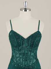 Sheath Spaghetti Straps Short Sequined Homecoming Dress