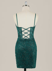 Sheath Spaghetti Straps Short Sequined Homecoming Dress