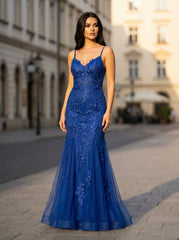 Sleeveless V-Neck Sequins Tulle Trumpet/Mermaid Maxi Dress