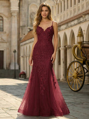 Sleeveless V-Neck Sequins Tulle Trumpet/Mermaid Maxi Dress