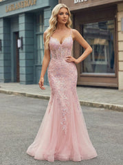 Sleeveless V-Neck Sequins Tulle Trumpet/Mermaid Maxi Dress