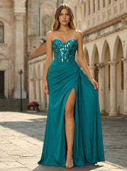 Trumpet/Mermaid Sweetheart Sweep Train Jersey Prom Dresses With Beading Sequins