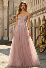 Ball-Gown/Princess Sweetheart Sweep Train Tulle Maxi Dresses With Sequins 3D Floral