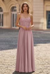 A-line Sweetheart Floor-Length Jersey Prom Dresses With Pleated
