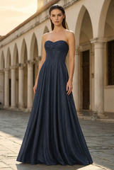 A-line Sweetheart Floor-Length Jersey Prom Dresses With Pleated