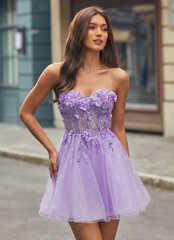 Ball-Gown/Princess Sweetheart Short Tulle Homecoming Dress With 3D Floral Sequins