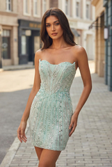 Sheath/Column Sweetheart Short Sequin Mini Dress With Beading Sequins