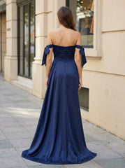 Trumpet/Mermaid Off the Shoulder Sweep Train Jersey Maxi Dresses With Pleated Bow