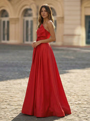 A-line Sleeveless Floor-Length Satin Maxi Dress With Bow