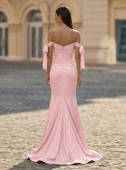 Trumpet/Mermaid Off the Shoulder Sweep Train Jersey Maxi Dresses With Pleated Bow