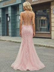 Sleeveless V-Neck Sequins Tulle Trumpet/Mermaid Maxi Dress