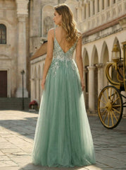 Sleeveless V-Neck Sequins Tulle Ball-Gown/Princess Maxi Dress