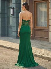 A-line V-Neck Sweep Train Jersey Maxi Dresses With Sequins
