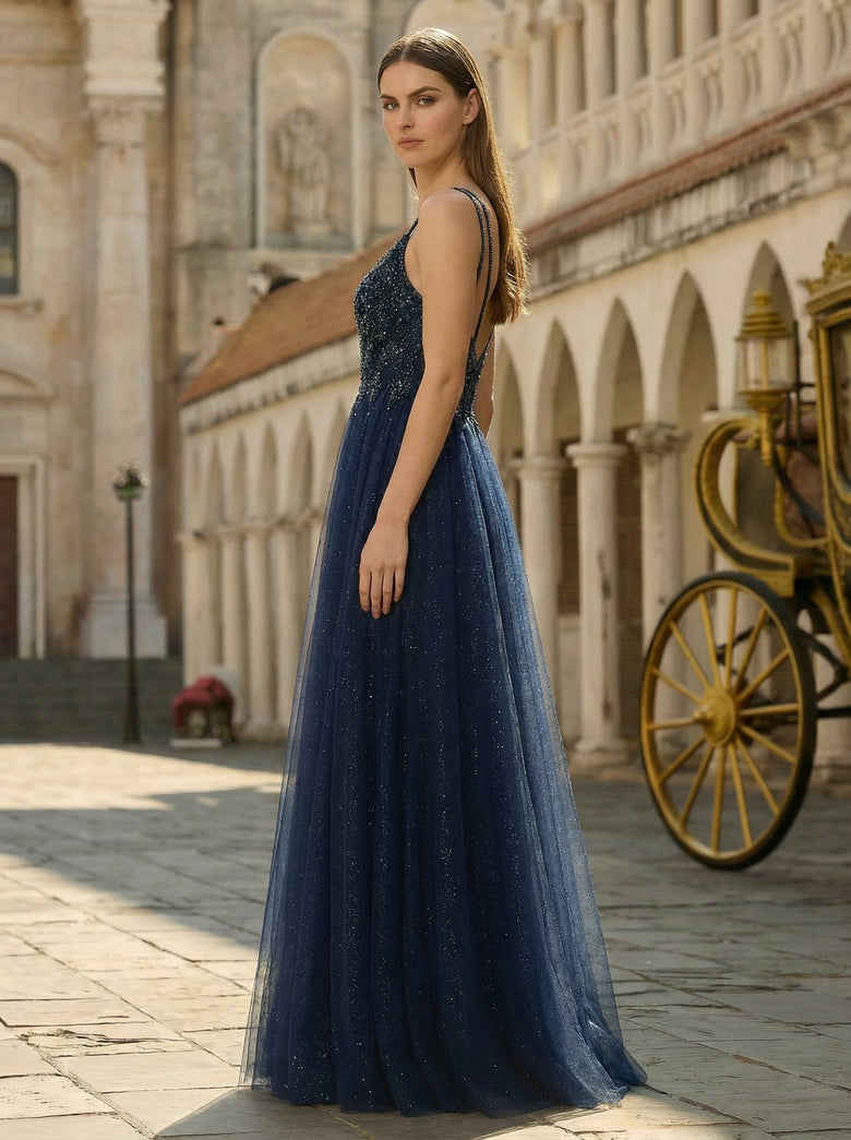 strapless open back dress Ball-Gown/Princess V-Neck Sweep Train Tulle Prom Dresses With Rhinesto –  Glorile