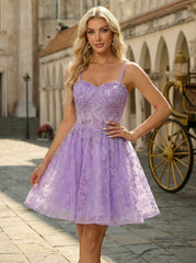 Ball-Gown/Princess Sweetheart Short/Mini Tulle Prom Dresses With Beading Sequins
