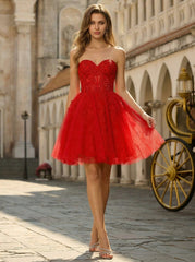 Ball-Gown/Princess Sleeveless Short Tulle Homecoming Dress With Appliques