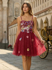 A-Line Spaghetti Straps Short Tulle Homecoming Dress With Appliques Lace