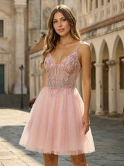 A-line Short Tulle Homecoming Dress With Sequins