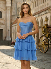 Ball-Gown/Princess Sleeveless Short Chiffon Homecoming Dress With Pleated