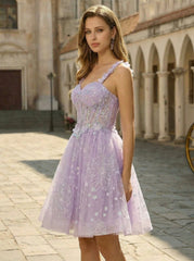Ball-Gown/Princess Sleeveless Short Tulle Homecoming Dress With Sequins