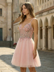A-line Short Tulle Homecoming Dress With Sequins