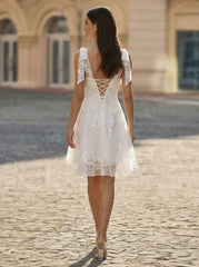 A-line Sleeveless Short Lace Homecoming Dress With Sequins