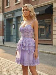 Ball-Gown/Princess Spaghetti Straps Short Tulle Homecoming Dress With Sequins