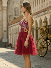 A-Line Spaghetti Straps Short Tulle Homecoming Dress With Appliques Lace