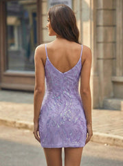 Sheath/Column V-Neck Short Sequin Homecoming Dress With Beading Sequins