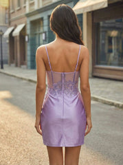 Sheath/Column Sleeveless Short Satin Homecoming Dress With Sequins
