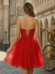 Ball-Gown/Princess Sleeveless Short Tulle Homecoming Dress With Appliques