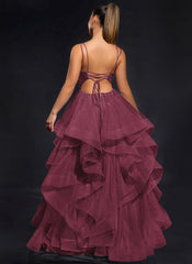 Ball-Gown/Princess Scoop Floor-Length Tulle Maxi Dresses With Rhinestone Beading