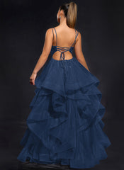 Ball-Gown/Princess Scoop Floor-Length Tulle Maxi Dresses With Rhinestone Beading