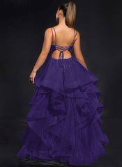 Ball-Gown/Princess Scoop Floor-Length Tulle Maxi Dresses With Rhinestone Beading