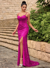 Sparkly Sweetheart Corset Sequin Mermaid Maxi Dress With Slit