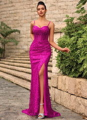 Sparkly Sweetheart Corset Sequin Mermaid Maxi Dress With Slit
