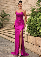 Sparkly Sweetheart Corset Sequin Mermaid Maxi Dress With Slit