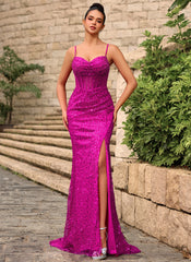 Sparkly Sweetheart Corset Sequin Mermaid Maxi Dress With Slit