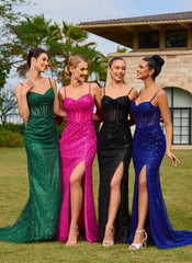 Sparkly Sweetheart Corset Sequin Mermaid Maxi Dress With Slit