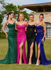 Sparkly Sweetheart Corset Sequin Mermaid Maxi Dress With Slit