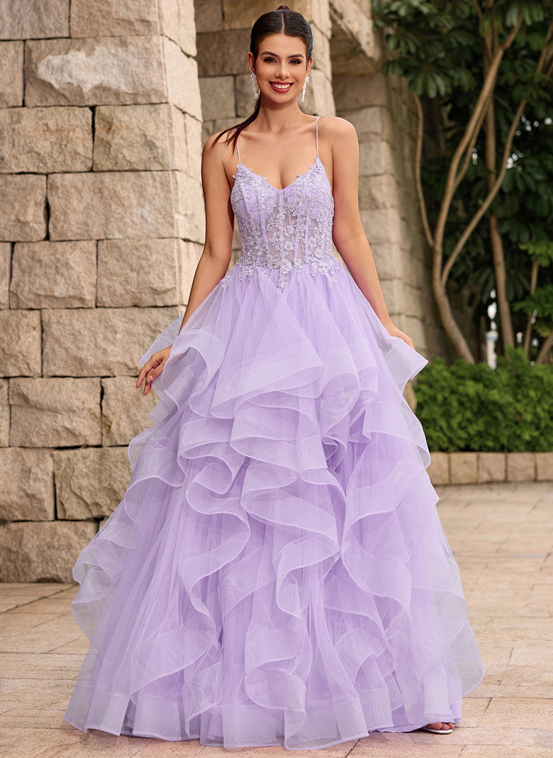 Lace Up Back Corset Ruffled Tiered Tulle Ball-Gown Maxi Dress With Lac – Glorile Lace Up Back Corset Ruffled Tiered Tulle Ball-Gown Maxi Dress With Lac – Glorile