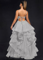 Ball-Gown/Princess Scoop Floor-Length Tulle Maxi Dresses With Rhinestone Beading