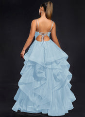 Ball-Gown/Princess Scoop Floor-Length Tulle Maxi Dresses With Rhinestone Beading